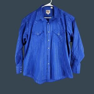 Ely Cattleman Men's XL Long Sleeve Western Shirt Blue/Silver Stripe Glitter